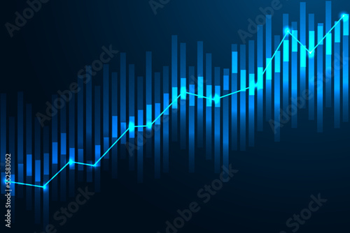 Economics trends, stock market investment graph futuristic concept with glowing growth chart