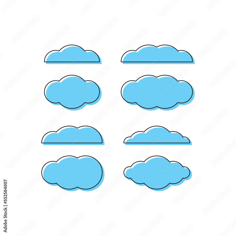 set of blue cloud icons. trendy design isolated on white background set of blue cloud icons. trendy design isolated on white background
