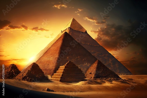 Fototapeta egyptian pyramid of giza complex during sunset , made with generative ai