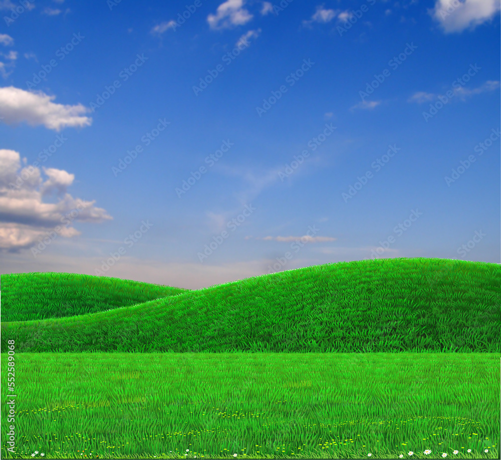Landscape with green field and green hills Landscape with green field and green hills