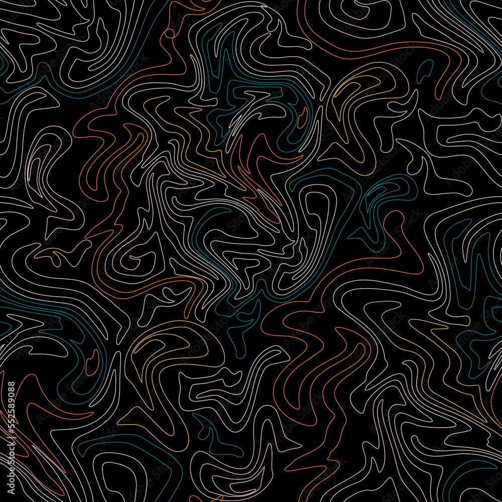 Abstract Topography. Dark abstract vector artistic seamless pattern. Decorative textured background.