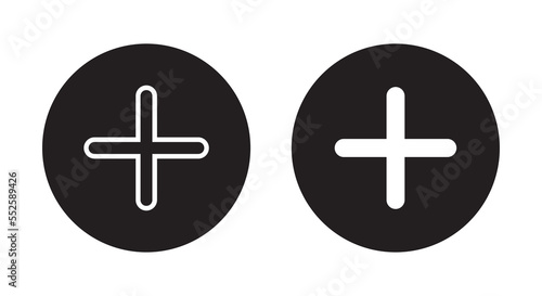 Add button icon vector. Plus sign symbol isolated on circle background