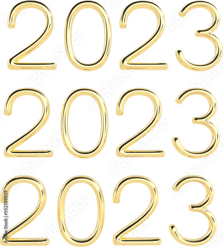 2023 Golden 3D Metallic Thin Chrome Cursive Text Typography 