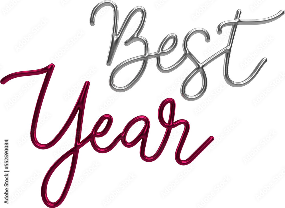 Best Year Silver And Viva Magenta 3D Metallic Thin Chrome Cursive Text Typography Best Year Silver And Viva Magenta 3D Metallic Thin Chrome Cursive Text Typography