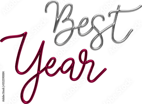 Best Year Silver And Viva Magenta 3D Metallic Thin Chrome Cursive Text Typography 