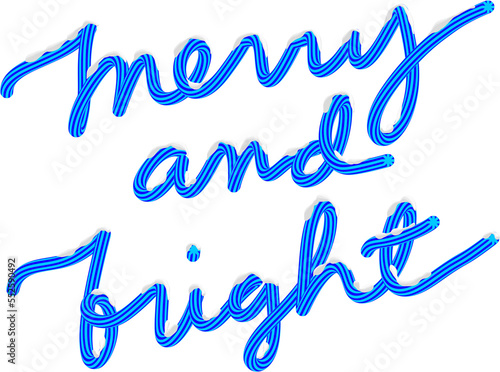 3D Blue Merry And Bright Text with Snow Christmas Season Typography