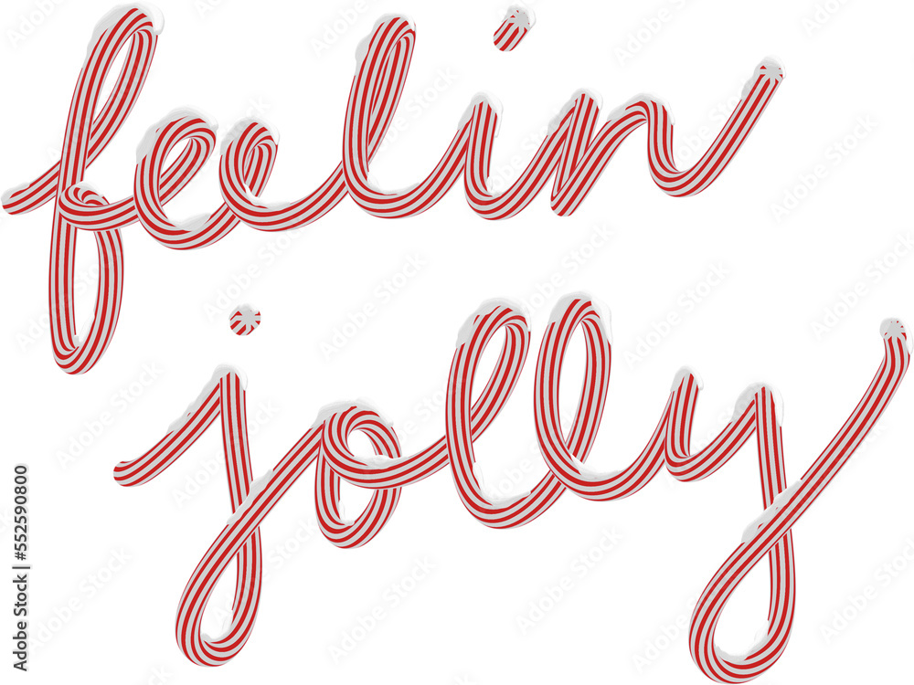 3D Red Feelin Jolly Text with Snow Christmas Season Typography 3D Red Feelin Jolly Text with Snow Christmas Season Typography