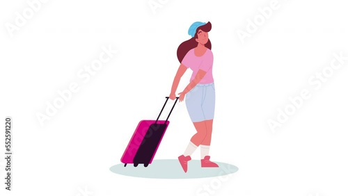 female traveler with suitcase animation