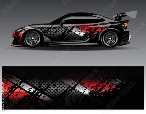 Car wrap design vector. Graphic abstract stripe racing background kit designs for wrap vehicle  race car  rally  adventure and livery