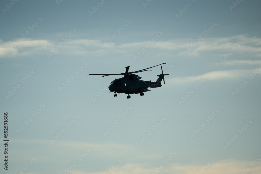 British Joint Helicopter Command (JHC) Royal Air Force Puma HC2 Helicopter on a military exercise, winter sky, Wiltshire UK British Joint Helicopter Command (JHC) Royal Air Force Puma HC2 Helicopter on a military exercise, winter sky, Wiltshire UK