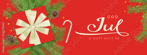 Merry Christmas and Happy New Year in Swedish (God Jul och Gott Nytt År). Christmas banner