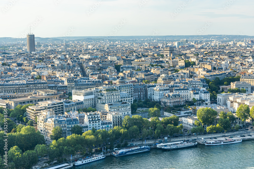 Seine river and rooftops of the buildings of Paris, France