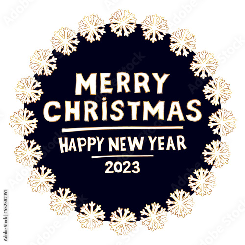 Merry Christmas and Happy New 2023 Year, Christmas vector illustration with snowflakes, greeting banner or post