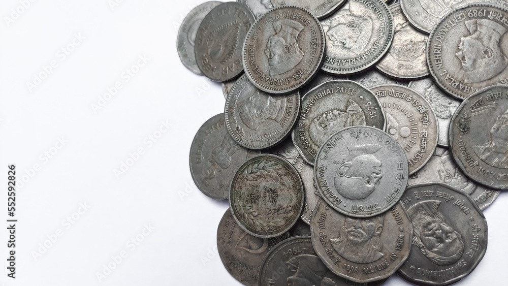 Old silver coins isolated on white background Old silver coins isolated on white background