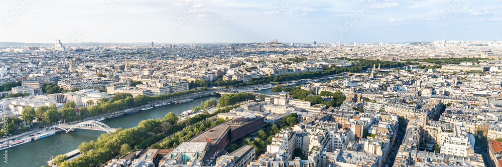 Aerial view of Paris, France and  the Seine river