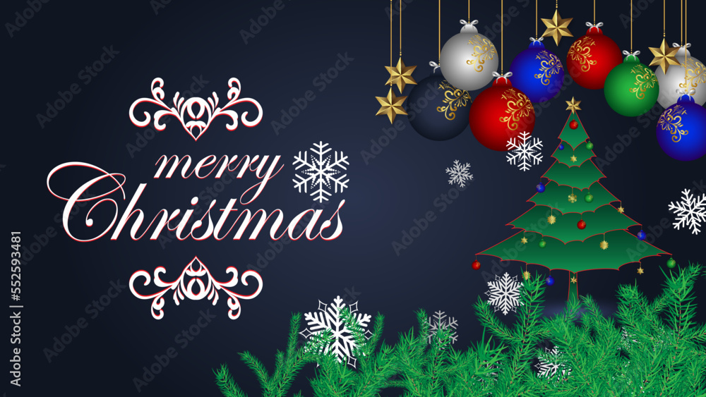 Christmas card with Christmas balls and tree