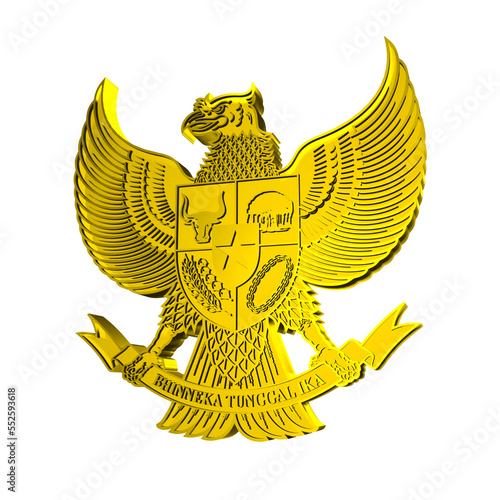 Gold Garuda Pancasila Indonesia emblem 3D Render