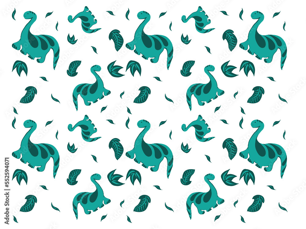 dinosaur pattern with foliage, leaves, plants illustration PNG