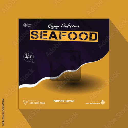 Enjoy tasty seafood social media post template design for restaurant social media food design template.