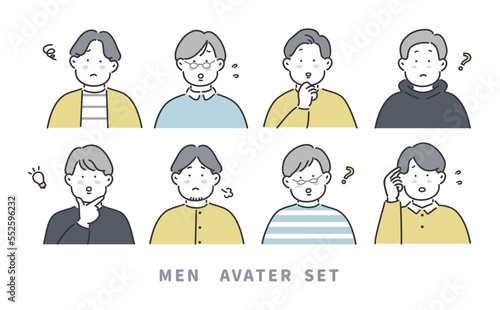 男性のアイコンセット　ネガティブな表情