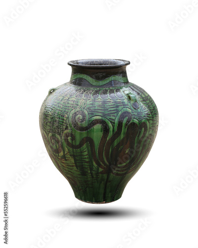 Antique hand-crafted ceramic jar isolated on white background. This has clipping path. 
