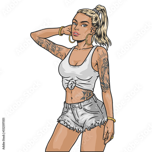 hot girl blonde emblem colorful