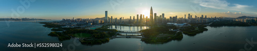 Aerial panorama view of sunset landscape in Shenzhen city,China