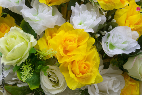 Beautiful fake flowers made from fabric.