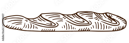French baguette isolated oblong shape bun sketch. Vector bakery product, wheat bread, pastry food