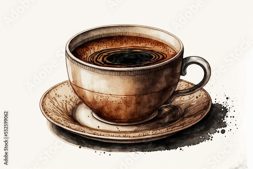 Coffee cup  Hand Drawn Digital Illustration  For use by Cafe and Restaurants on Menus  Print and Design. 