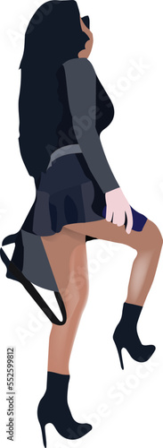 Young woman with short skirts climbs the stairs-