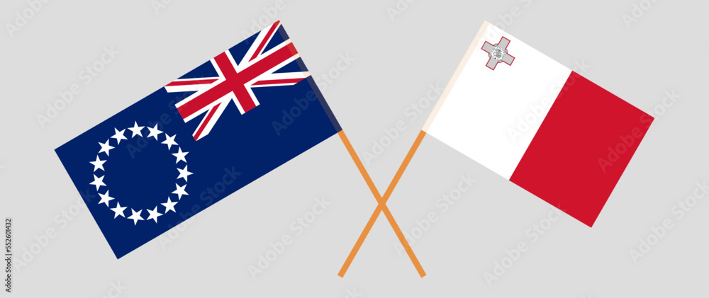 Crossed flags of Malta and Cook Islands. Official colors. Correct proportion