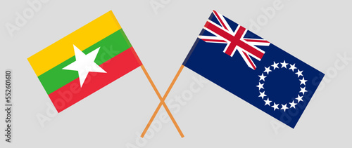 Crossed flags of Myanmar and Cook Islands. Official colors. Correct proportion