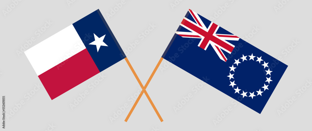 Crossed flags of The State of Texas and Cook Islands. Official colors. Correct proportion Crossed flags of The State of Texas and Cook Islands. Official colors. Correct proportion