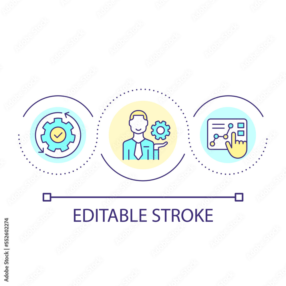 Optimization process loop concept icon. Analyze performance. Business consultant. Improve productivity abstract idea thin line illustration. Isolated outline drawing. Editable stroke. Arial font used Optimization process loop concept icon. Analyze performance. Business consultant. Improve productivity abstract idea thin line illustration. Isolated outline drawing. Editable stroke. Arial font used