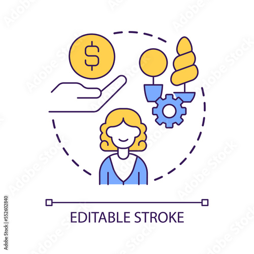 Home business for ladies concept icon. Female founded startup. Landscape design. Woman entrepreneur abstract idea thin line illustration. Isolated outline drawing. Editable stroke. Arial font used