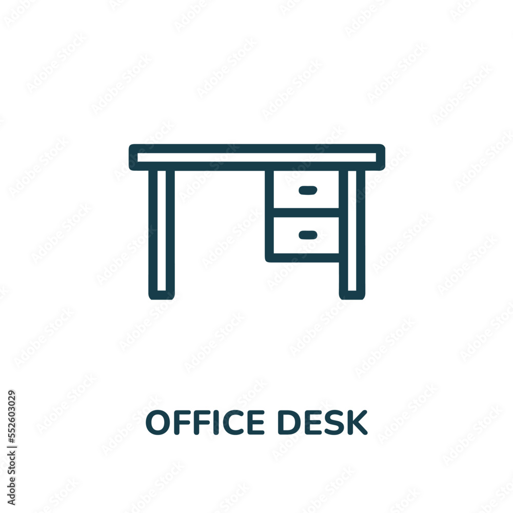 Office workspace desk icon. Computer table line version, outline vector 
