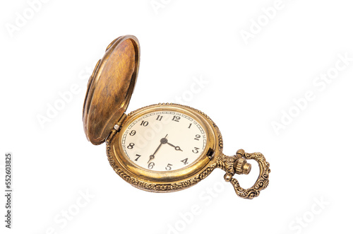 Fotografie Golden color pocket clock isolated on transparent png for your mockup