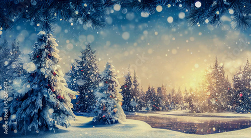 christmas tree in the snow, Generative AI Art Illustration   © Animaflora PicsStock