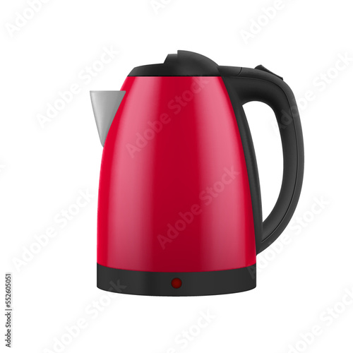 Household Electric Kettle with Closed Lid in Red Color. Realistic Kitchen Appliance to Heat Water and Make Hot Drinks on White Background