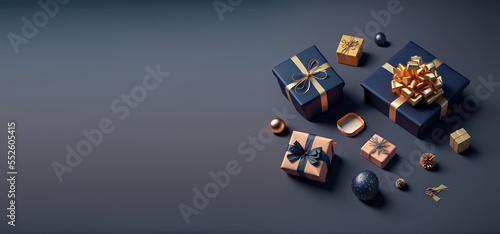 Christmas background with isolated christmas gifts. Generative AI Imagery of a fictitious Xmas scenery © sdecoret