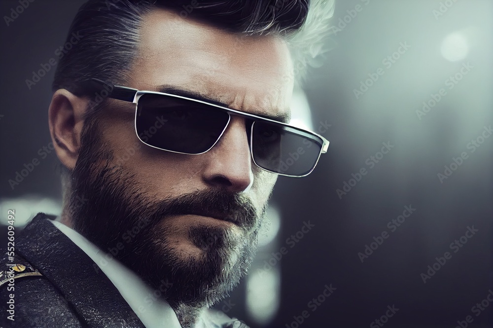 Fototapeta premium Portrait of a stern private security warden in sunglasses 