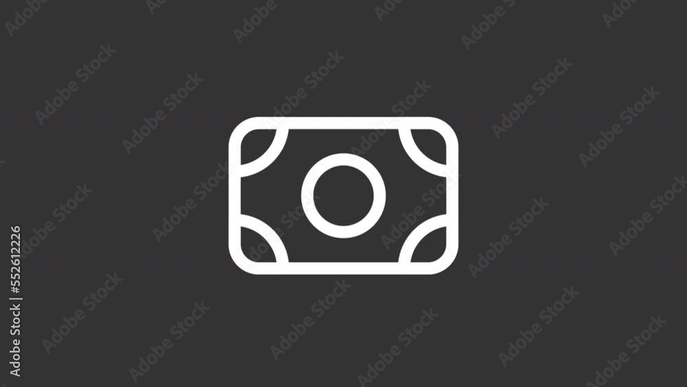 Animated cash white line ui icon set. Dollar banknotes. Seamless loop HD video with alpha channel on transparent background. Isolated user interface symbol motion graphic design for night mode Animated cash white line ui icon set. Dollar banknotes. Seamless loop HD video with alpha channel on transparent background. Isolated user interface symbol motion graphic design for night mode