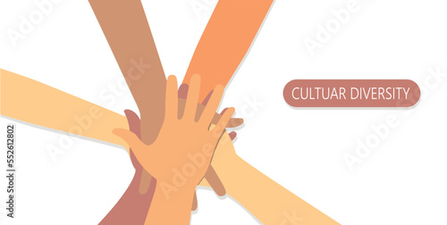 Friends hands together in circle shape. People group hand round with diverse helping team