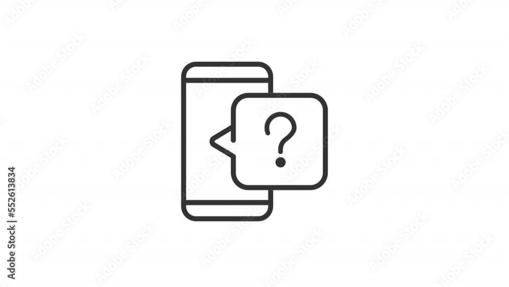 Animated phone survey linear icon. Smartphone and speech balloon with question. Interviewing. Seamless loop HD video with alpha channel on transparent background. Outline motion graphic animation Animated phone survey linear icon. Smartphone and speech balloon with question. Interviewing. Seamless loop HD video with alpha channel on transparent background. Outline motion graphic animation