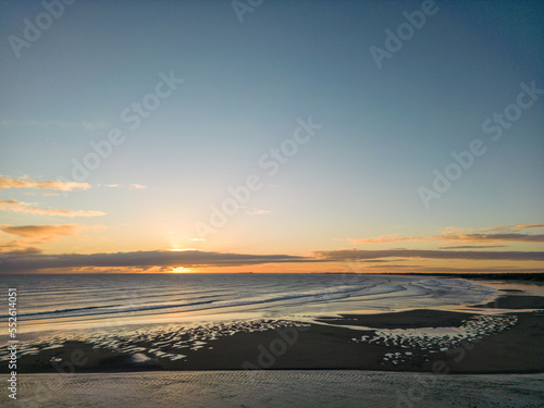 Sunrise over Alnmouth Beach, Northumberland, on the North East Coast of England.