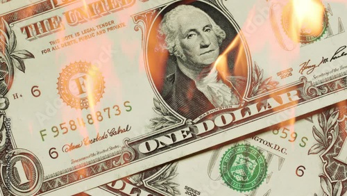Dollar banknotes in closeup on fire