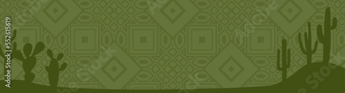 Geometric background in shades of green with cactus. Desert banner with cactus