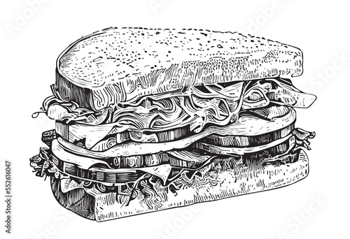 Sandwich hand drawn sketch food Restaurant business concept.Vector illustration