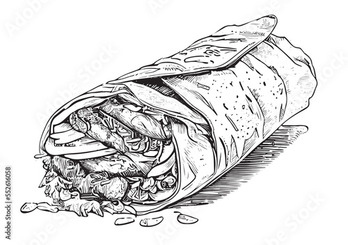 Shawarma doner sketch hand drawn food Restaurant business concept.Vector illustration.